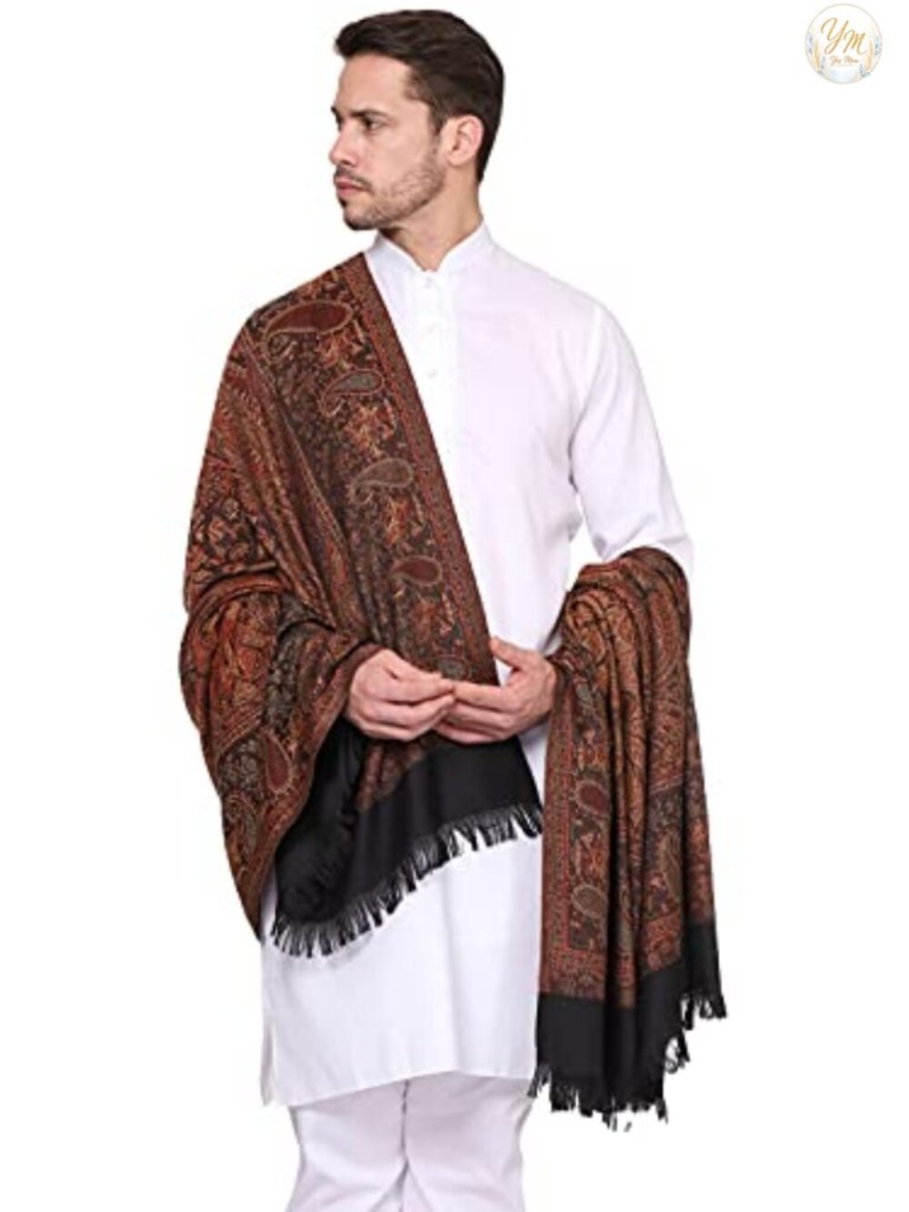Men's Paisley Woven Poly Wool Blend Shawl Muffler Stole Winter Scarf